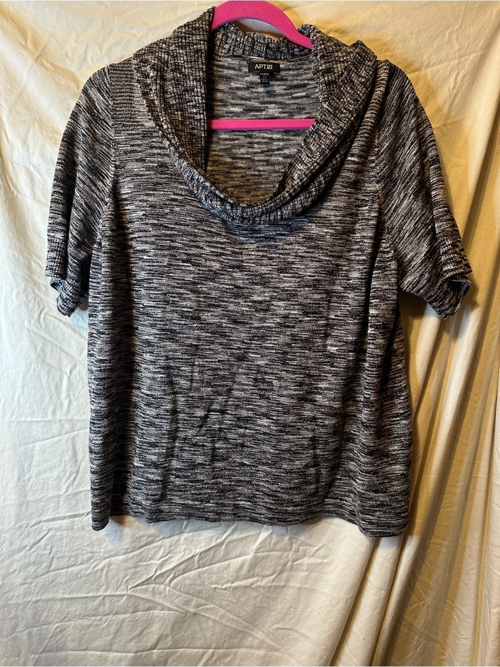 Apt. 9 Black & White Marled Cowl Neck Short Sleeve Sweater Top